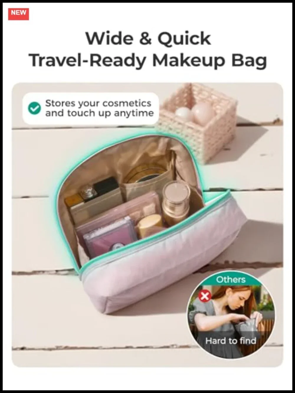 Puffy Wide-Open Zipper Makeup Bag, Water-Resistant Cosmetic Pouch